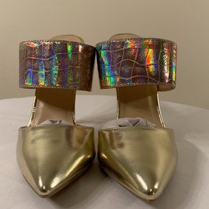 Wild Diva Lounge Adora - 89 LT Gold Stiletto slide mule high heels shoes sz6.5
